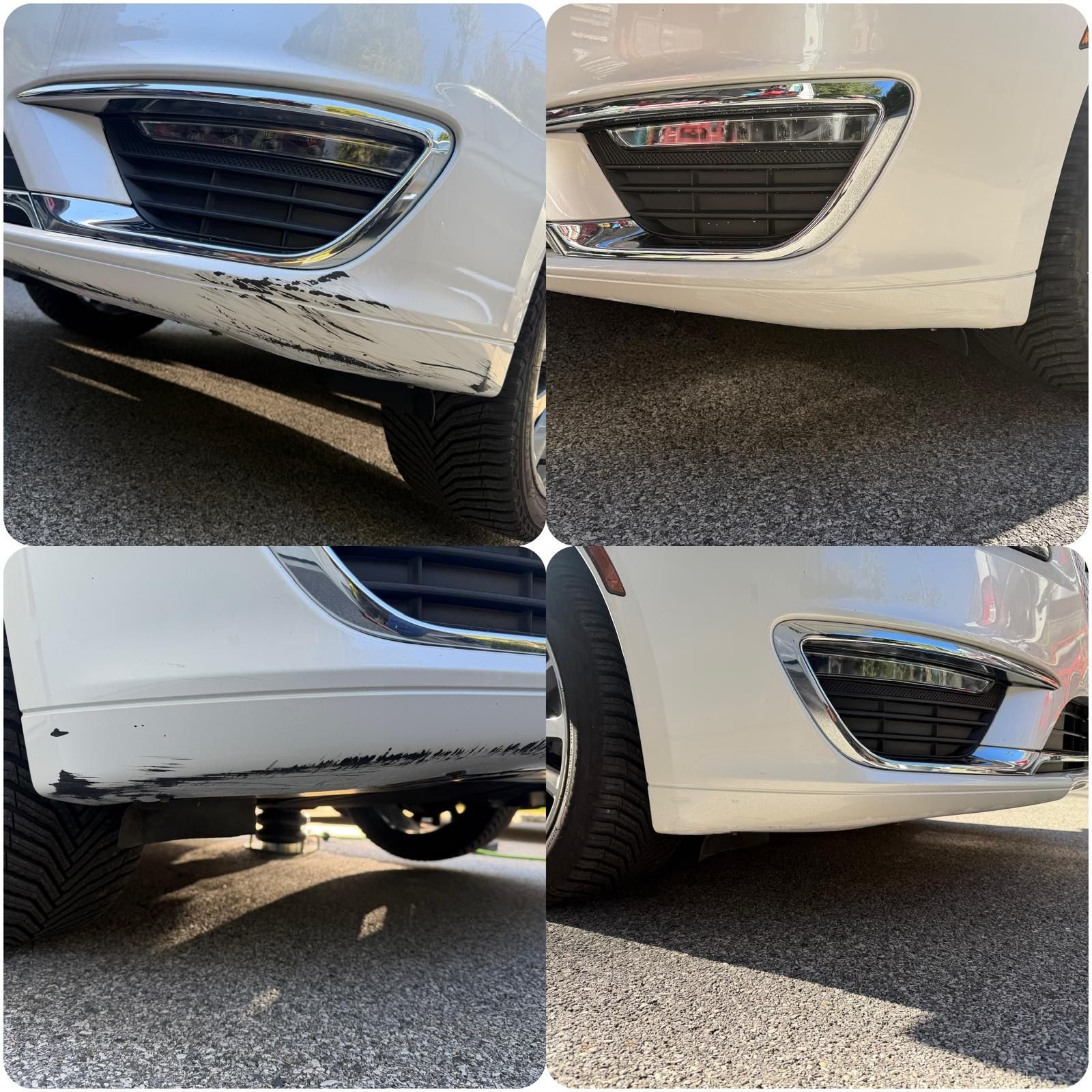 Lincoln MKS bumper scrapes before and after CroMatch paint touch-up